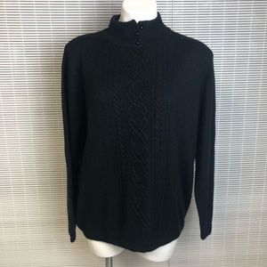 Black Knitted Pattern Detailed Button Turtleneck